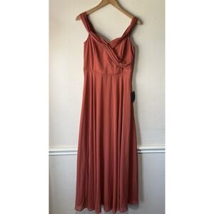 Lulus rusty rose Maxi Bridal romantic off the shoulder Ruffle Dress NWT L
